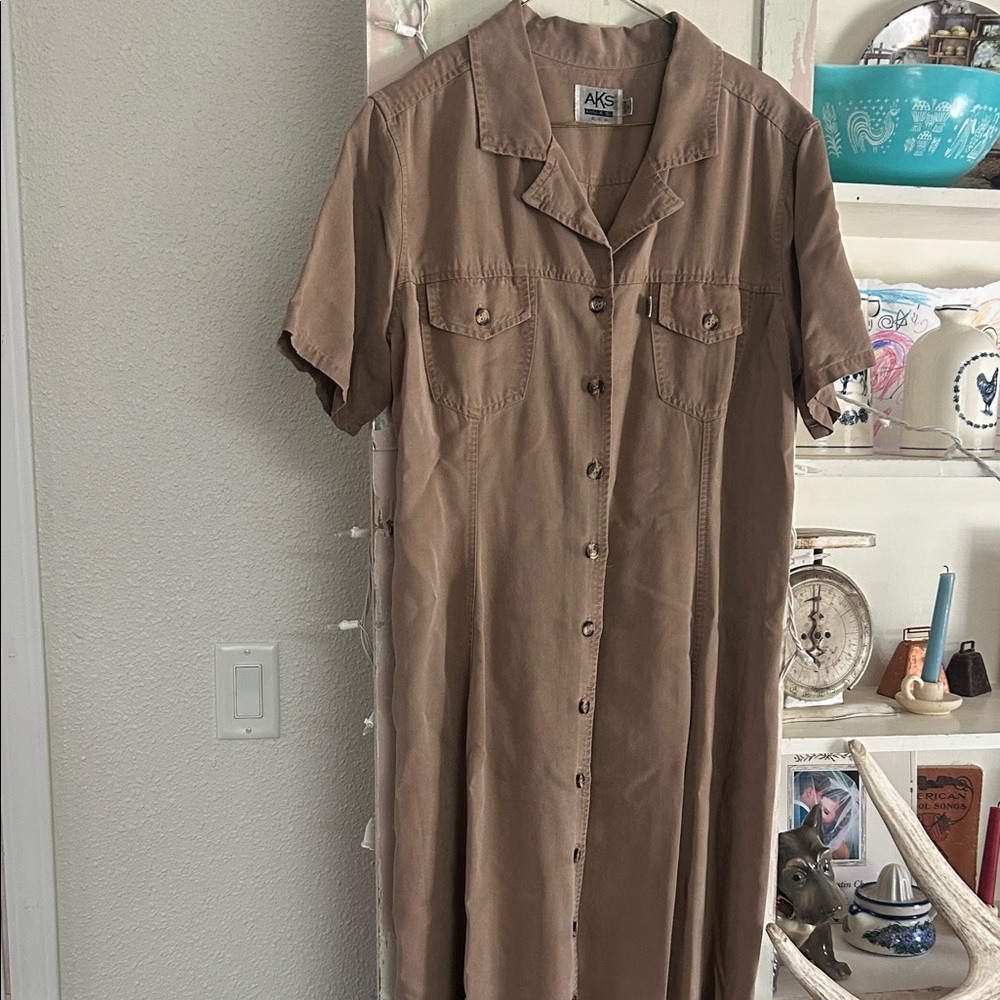 Brown Button-Front Shirt Dress
